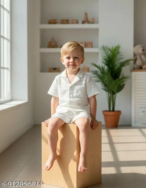 Cotton Shirt and Short Set for Boys (White, 3-4 Years)