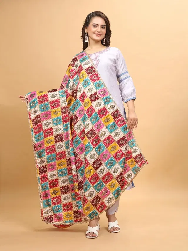 Chinon Printed Dupatta for Women (Multicolor, 2.2 m)