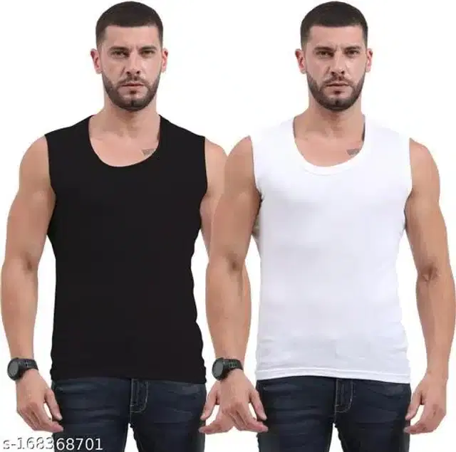 Gym Vests for Men, Pack of 2 (Black & White, XS)
