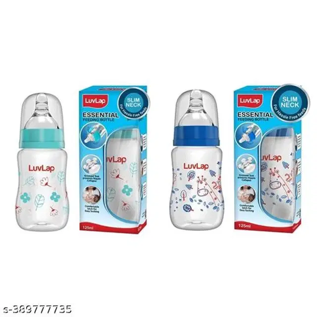 LuvLap Plastic Feeding Bottle for Baby, Multicolor, 125 ml, Pack of 2