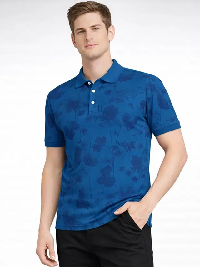 Polo Printed Cotton Blend T-shirt for Men (Teal, M)