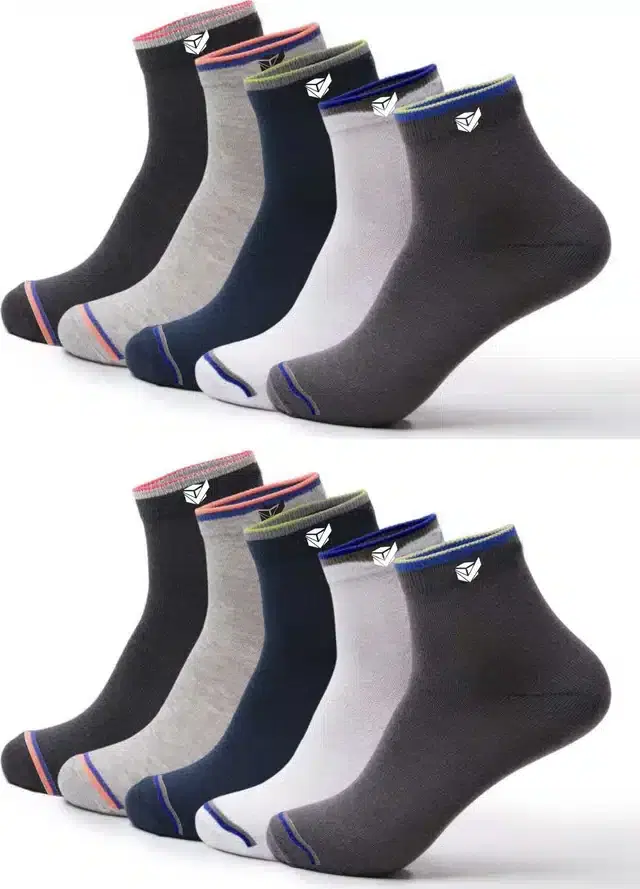 Ankle Length Socks for Men, Set of 10 (Multicolor)