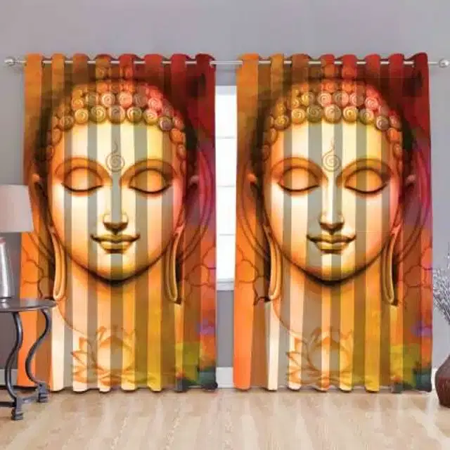 Polyester Printed Window & Door Curtains, Pack of 2, Multicolor, 5 feet