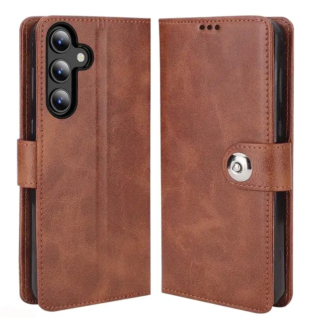 Artificial Leather Mobile Flip Cover for Samsung Galaxy F55 5G, Brown