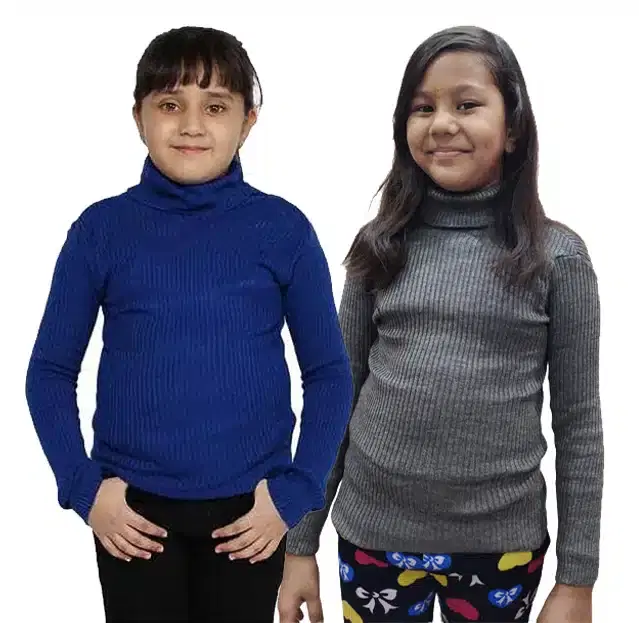 Full Sleeves Solid Sweater for Girls, Pack of 2 (Blue & Grey, 6-9 Months)