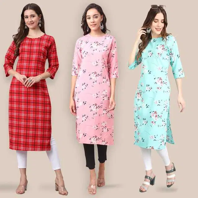 Women Crepe Printed Kurta, Pack Of 3 (Multicolor, M) (SD-178)