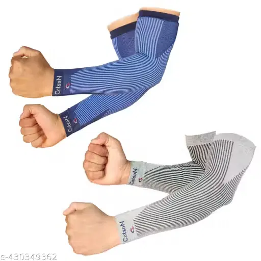 Hosiery Solid Full Arm Sleves ,Blue & Grey, Set of 2