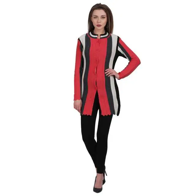 Women's Button Cardigan (Multicolor, L) (AX-52)