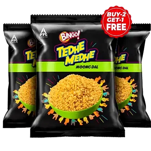 Bingo Tedhe Medhe Namkeen Moong Dal 3X180 g (Buy 2 Get 1 Free)