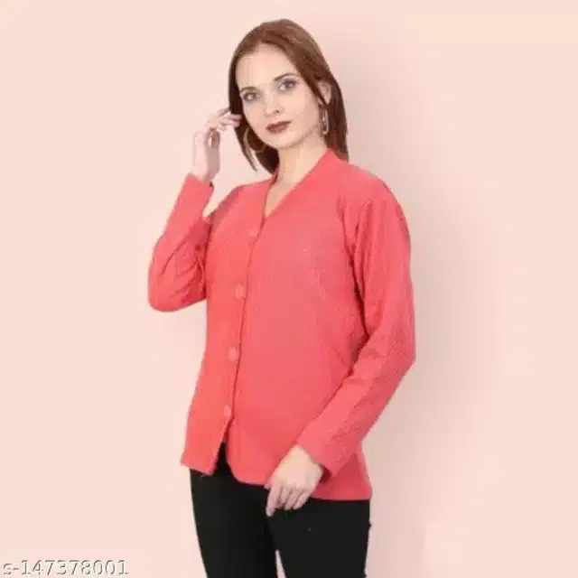 Woolen Solid Full Sleeves Sweater for Women (Peach, XL)