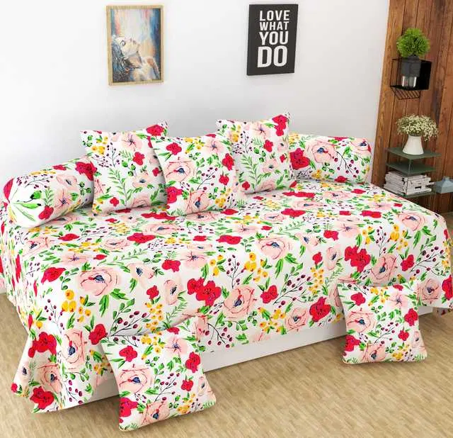 Homefab Microfiber Diwan Set, Multicolor, 60X88 In, HF-117