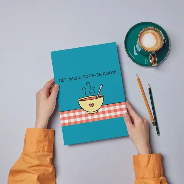 Get Well Soon Printed Card with Envelope, Multicolor, Set of 1