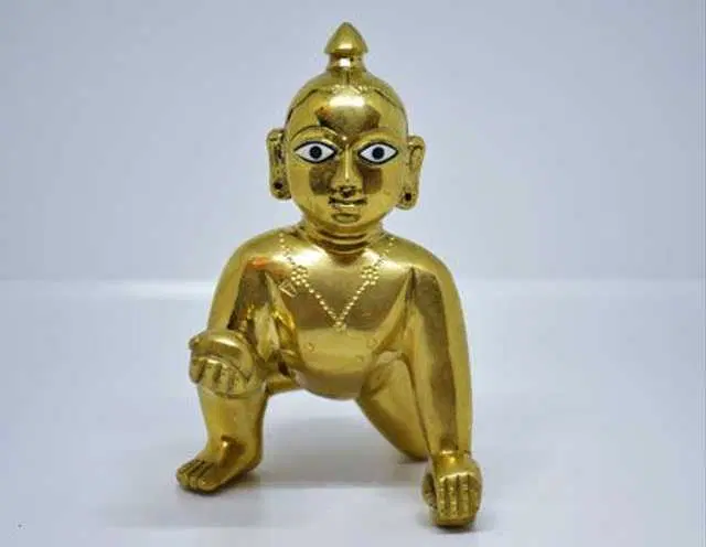 Trending Trunks Ashtdhatu Laddu Gopal Pital Brass Kanha Ji Murti For Pooja At Janmashtmi, Size-0, Ashtdhatu, A-13