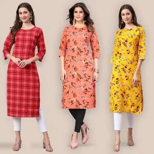 Women Crepe Printed Kurta, Pack Of 3 (Multicolor, XL) (SD-246)