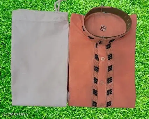 Solid Show Button Kurta Set for Men (L)
