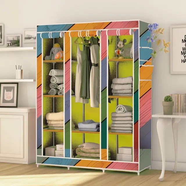 Plastic Printed Collapsible Wardrobe, Multicolor