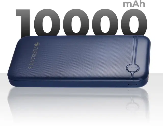 ZEBRONICS 10000 mAh 20 W Slim Power Bank  (Blue, Lithium Polymer, Power Delivery 3.0 for Mobile, Tablet)