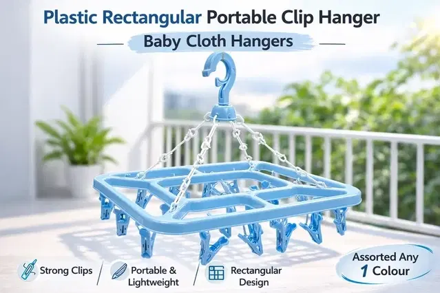 Plastic Rectangular Portable Clip Hanger/Baby Cloth Hangers Assorted Any 1 Colour