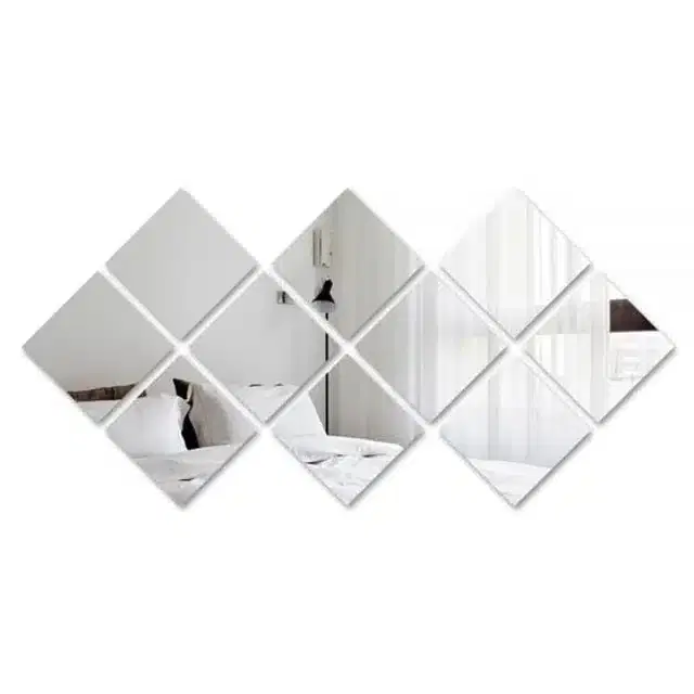 Acrylic Square Shaped Wall Mirror Stickers, Silver, Pack of 10