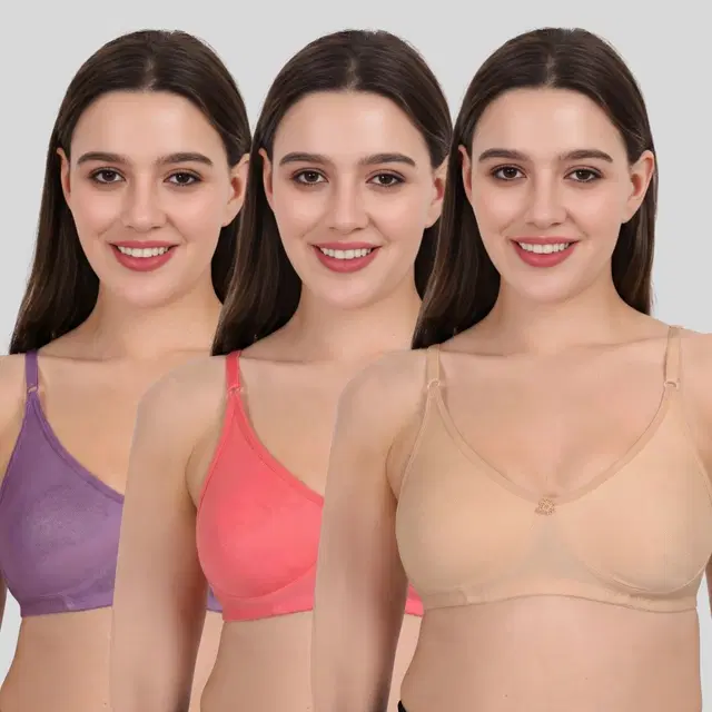 Cotton Bra for Women, Multicolour, Pack of 3 (28B)