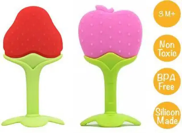Silicone Smooth Teether for Kids, Multicolor, Pack of 2