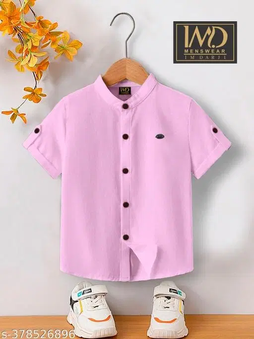 Solid Cotton Blend Mandarin Neck T-Shirt for Boys (Pink, 12-13 Years)