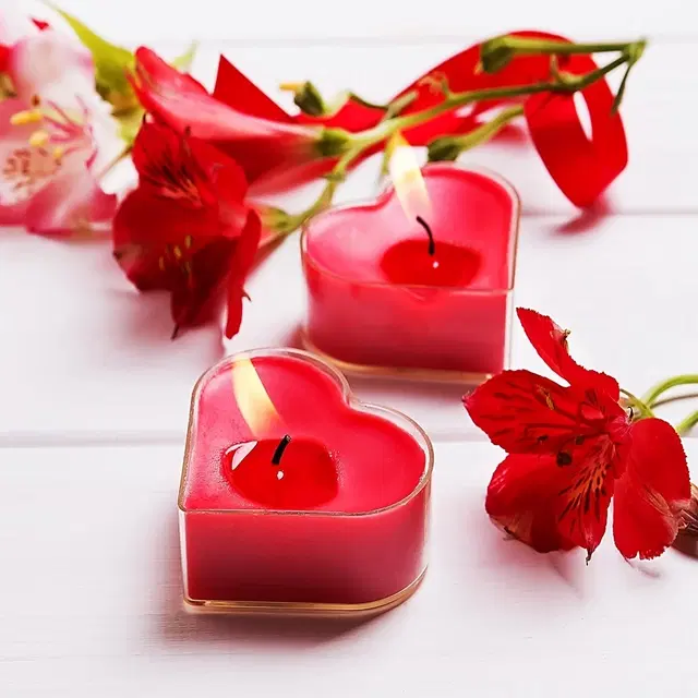 Heart Shaped Unscented Candles, Red, Pack of 2