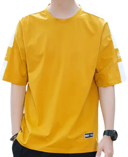 Stylish Collar Block Trendy Design Slim Fit Casual T Shirt (Mustard, M)