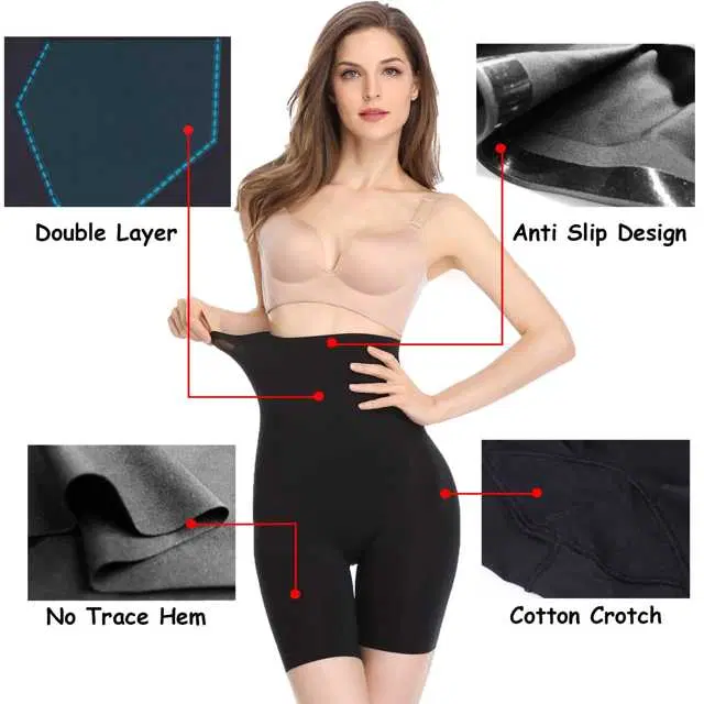 Women’s Cotton Lycra Tummy Control 4-in-1 Blended High Waist Tummy & Thigh Shapewear (S604)