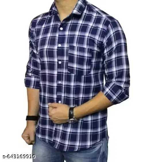 Cotton Blend Checked Shirt for Men, Multicolor (L)
