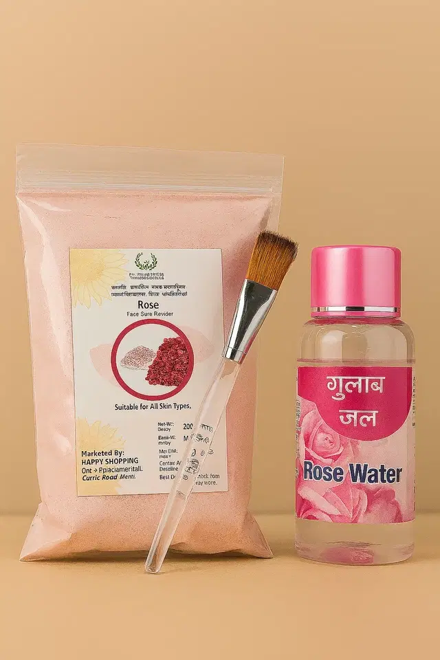 Rose Powder Face Pack With Gulab Jal & Applying Brush Pack Of 3