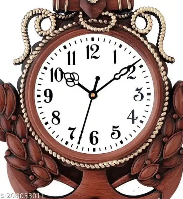 Analog Wall Clock, Brown, 38x28 cm