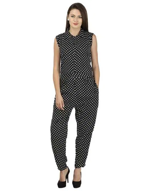 My Swag Women's Polka Dot Long Jumpsuit (Black, L) (MS_16)