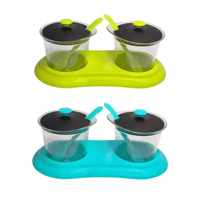 Plastic Jars Set with Holder, Set of 2, Multicolor, 400 ml