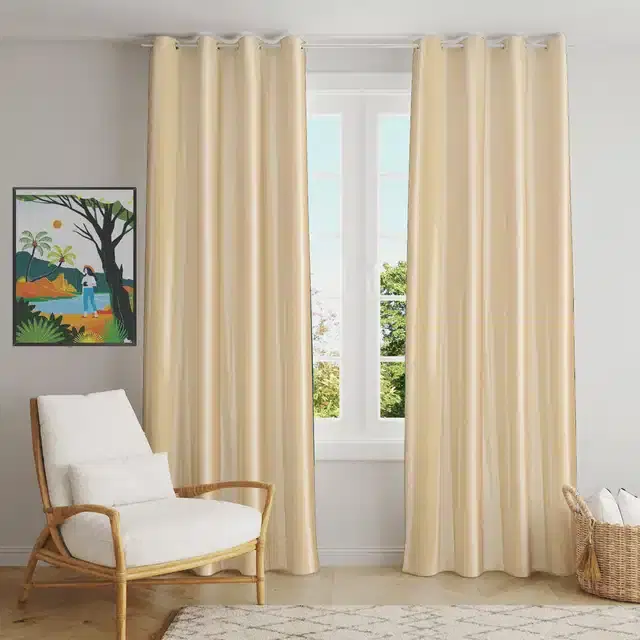 Polyester Solid Window & Door Curtains, Pack of 2, Cream, 5 feet