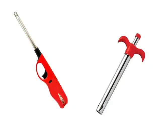 Gun Gas Lighter & Steel Lighter, Set of 2, Red