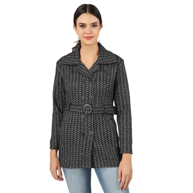 Woollen Blend Full Sleeves Cardigan for Women (Black, L)