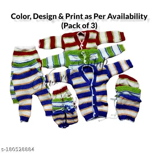 Woolen Clothing Set for Kids, Set of 3 (Multicolor, 0-3 Months)