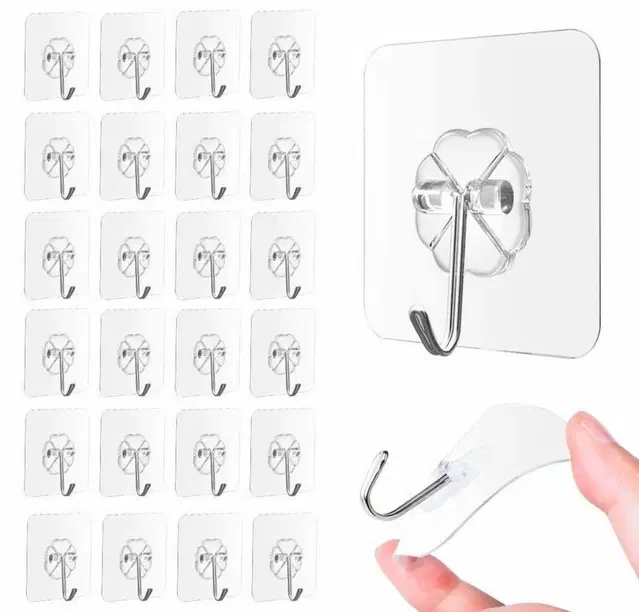 Plastic Wall Hooks, Transparent (Pack of 20)