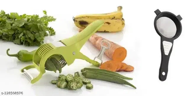 Vegetable Cutter with Tea Strainer, Multicolor, Set of 2