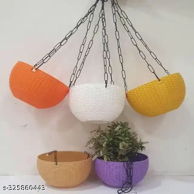 Hanging Flower Pots with Metal Chain, Multicolor, Pack of 5