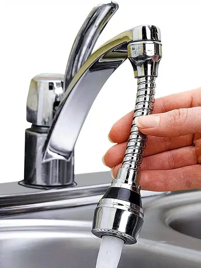 Turbo Flex 360 Degree Flexible Sprayer Extension Jet Stream & Water Saving Faucet, Silver, Sb-22