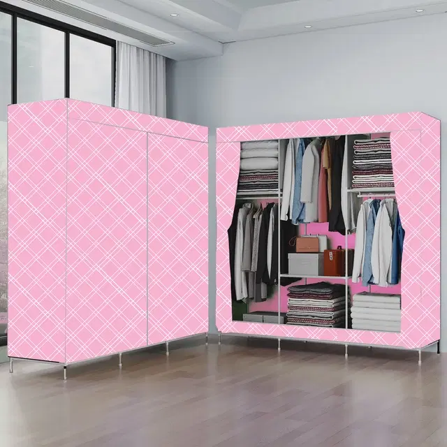 Plastic Printed Collapsible Wardrobe, Pink