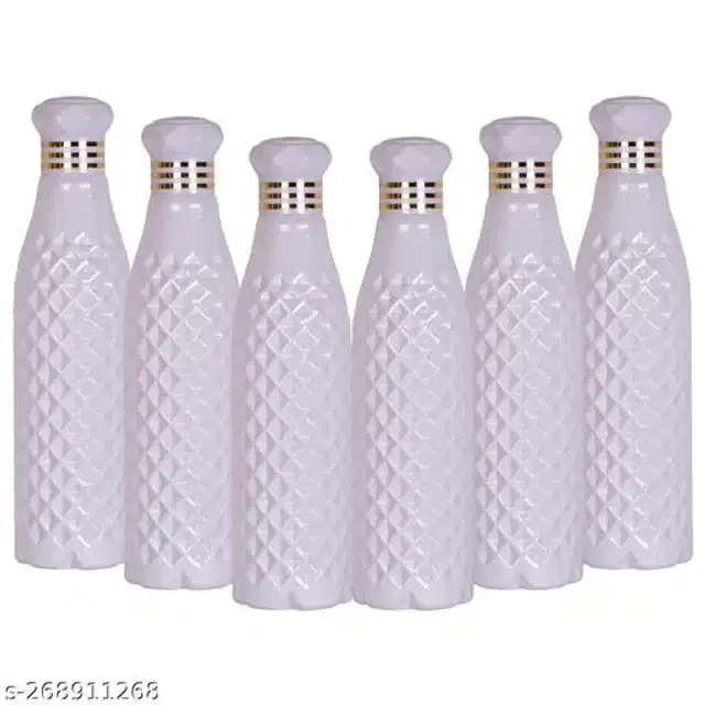 Water Bottle Set, White, 1000 ml, Pack of 6