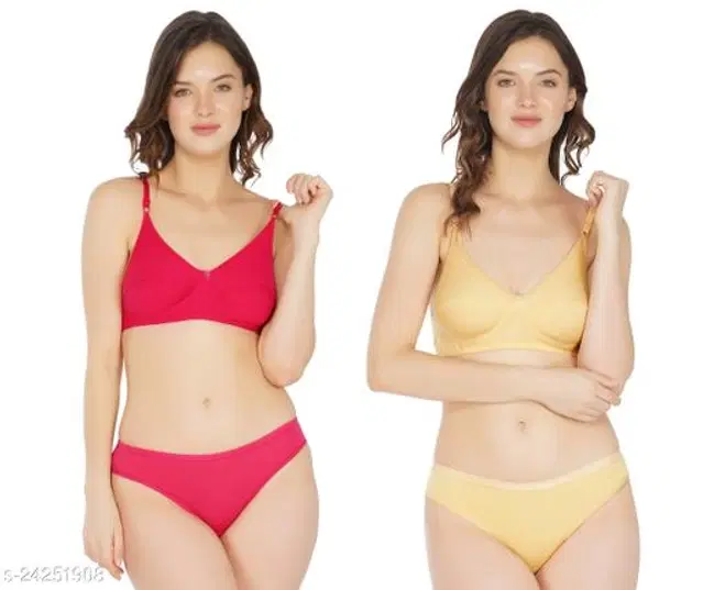 Cotton Blend Solid Lingerie Set for Women, Pack of 2 (Multicolor, 30A)