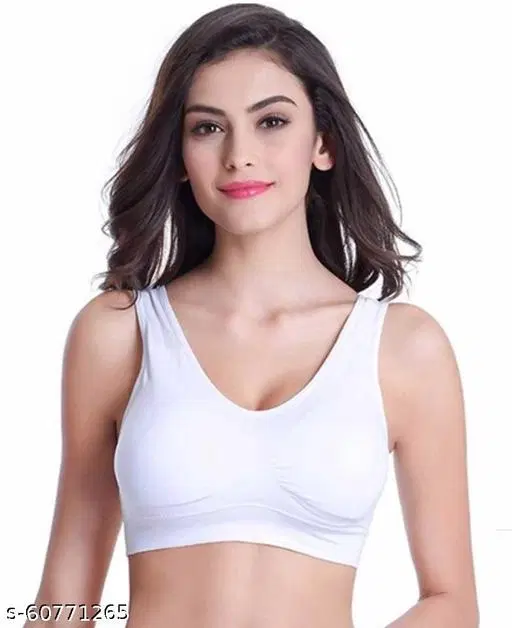 Viscose Spandex Sports Bra for Women, White (34B)