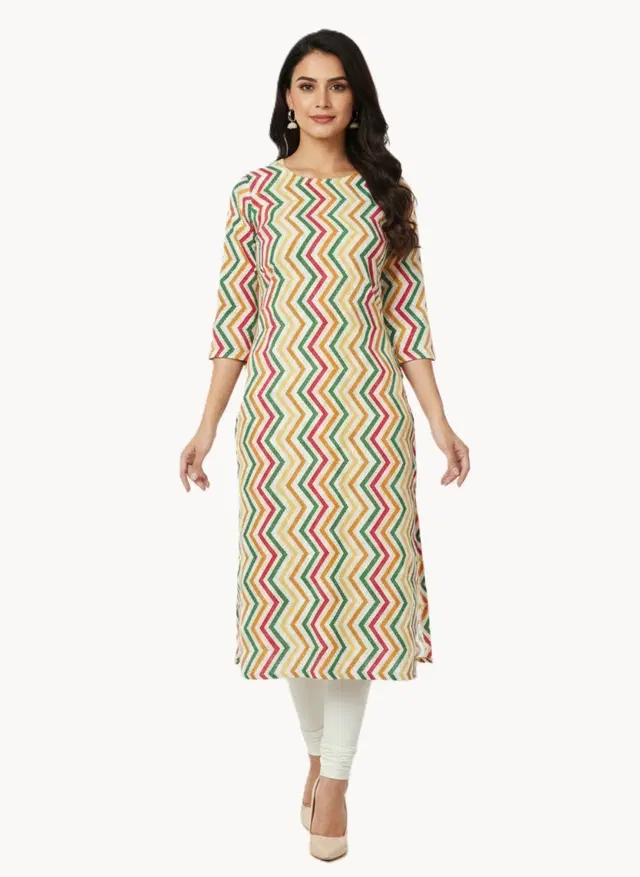 Cotton Blend Printed Kurti for Women, Multicolour (S)