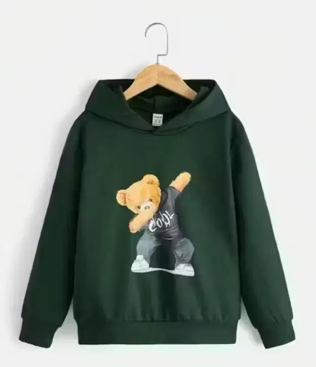 Light Fleece Printed Hoodie for Kids, Olive 2-4 Years