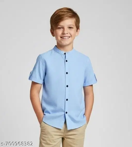 Solid Cotton Blend Short Sleeve Polo for Boys (Aqua Blue, 5-6 Years)