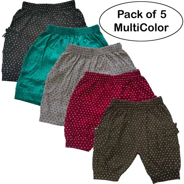 Cotton Printed Shorts for Kids, Pack of 5 (Multicolor, 0-1 Years)